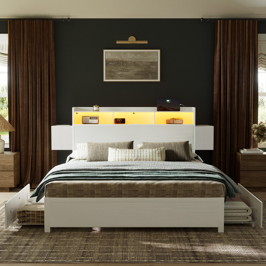 Antioch Bed Frame with Charging Station and LED Light